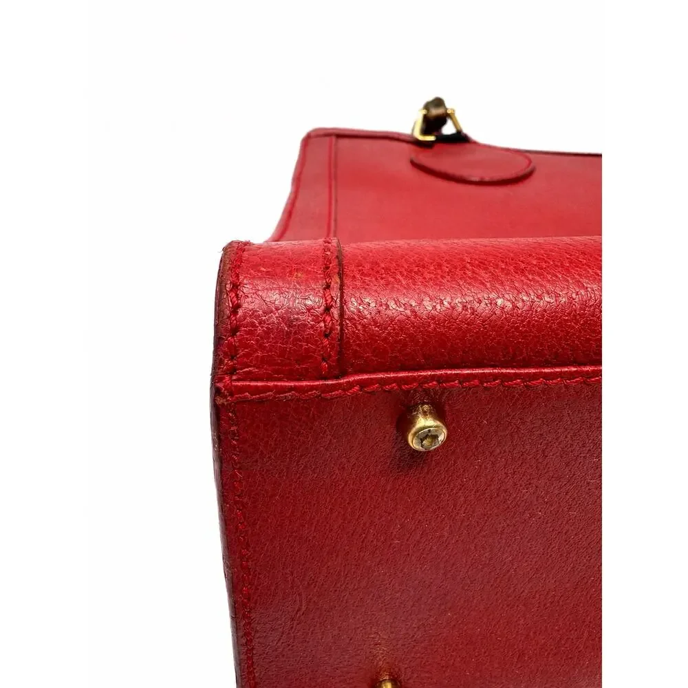 Gucci Vintage Diana Red Leather Bamboo Tote Bag